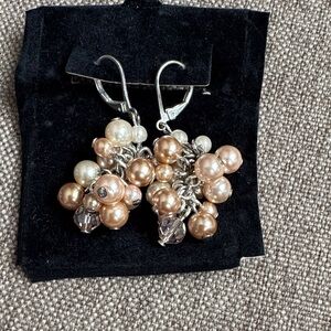 Avon Elegant Pearl and Glass Cluster Dangle Earrings